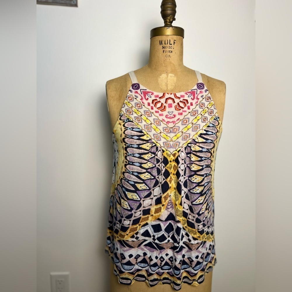 Anthropologie tank top with embroidery on top and fun print on the rest. Size sm